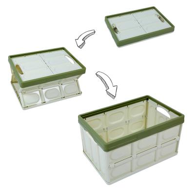 China Large 30l PP Folding Plastic Organizer Extra Transparent Plastic Container Outdoor Folding Storage Box With Lid for sale