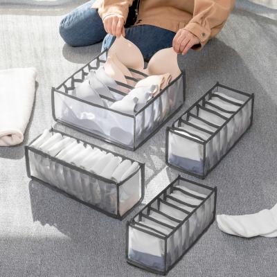 China 3 Pcs Nylon Foldable Closet Clothes Organizer Drawer Underwear Dividers Dresser Compartments Nylon Storage Box Set Fit For Bras Socks for sale