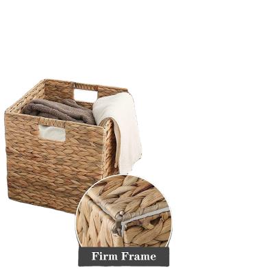 China Natural Handwoven Collapsible Water Hyacinth Storage Basket Woven Wicker Cub Baskets Rattan Luxury Storage Laundry Organizer Baskets for sale