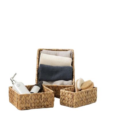 China Decorative Water Hyacinth Box Luxury Trash Can Hand & Large Small Woven Baskets Wicker Storage Set Baskets For Organization for sale