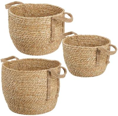 China Deluxe Set of 3 Different Sizes Jute Closet Organizer Round Woven Braided Rope Vegetable Plankton Storage Baskets for sale