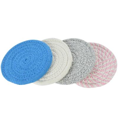 China Viable Round Drink Coasters Set Handmade Pure Cotton Yarn Weave Bar Coasters Hot Pads Absorbent Cup Mats for sale