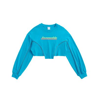 China Fashion Breathable Letter Clothing Graphic Reflective Sports Belly-Baring Long Sleeve Short T-Shirt for sale