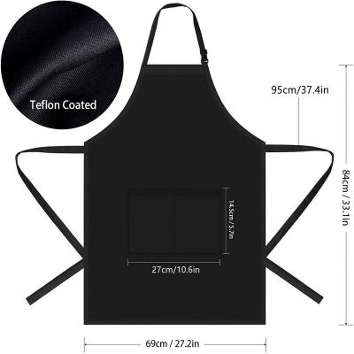 China Adjustable Kitchen Bib Aprons, Water Oil Stain Resistant Black Chef Cooking Kitchen Aprons With Pockets For Women Men for sale