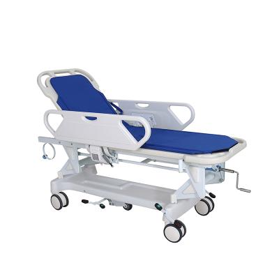 China Modern Hot Sale Transfer Trolley Stretcher Epoxy Paint Steel Plastic Patient Medical Hospital Bed for sale