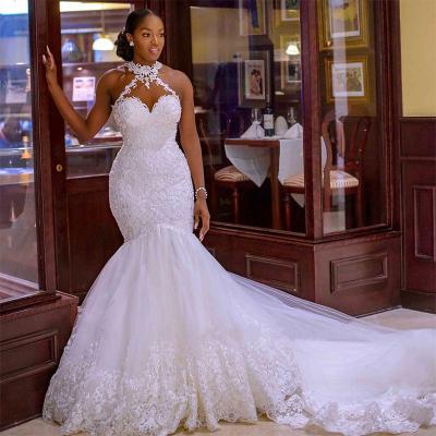 China K&Y Plus Size Wedding Dress Women Mermaid Fishtail Bridal Gowns V Neck White Lace Back Sleeveless Light Sexy African Anti-Static Strap for sale