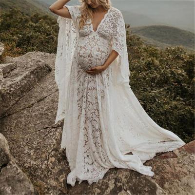 China Sexy Lace Maxi Dress For Photo Shoot Clothing Radiation Protection K&Y 2022 Long Sleeve Maternity Backless Dress Wholesale Pregnant Woman for sale