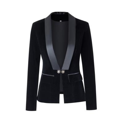 China K&Y New Arrival High Fashion Gold Catwalk Button Blazer V-Neck Velvet Breathable Mature K&Y Office Suit With Satin Collar Slim Suit for sale