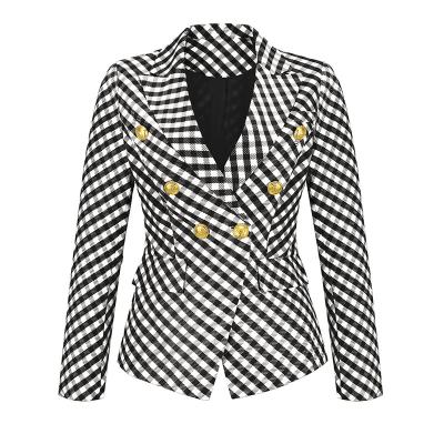 China K&Y Breathable 2022 Autumn Newest Designer Lion Buttons Double Breasted Slim Jacquard Blazer Woman Coat Suit Jacket for sale