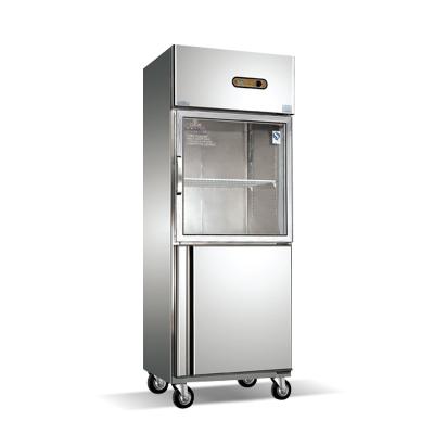 China Hot Selling Double-temperature Stainless Steel Glass Freezer Two Straight Doors Electric Freezing Deep Freezer for sale