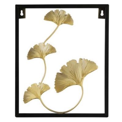 China Modern Decorative Ginkgo Wall Hanging Rectangle Wrought Iron Iron Palm Leaf Decoration Hanging On The Wall for sale