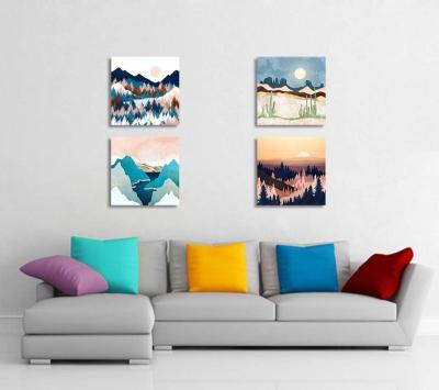 China Tropical Abstract Desert Forest Sunrise Scenery Print Mountain Painting Wall Decor Landscape River 4 Panels for sale