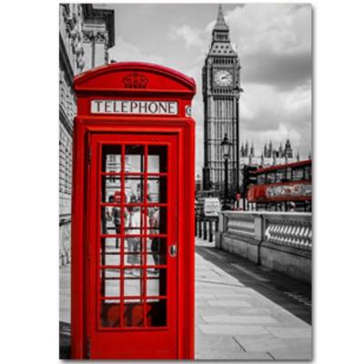 China White and Black Background Art Painting London Modern City Street Phone Booth Modern Canvas Artwork for sale