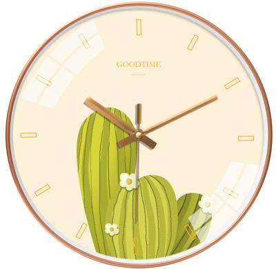 China Desert Antique Cactus Style Round Wall Clock, Decorative Silent Non-Ticking Oil Painting for Home Office School Clock Art for sale