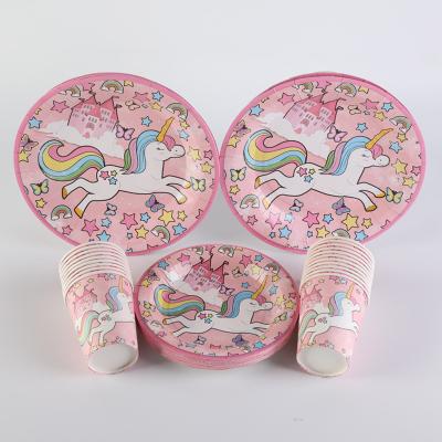 China Wedding Party Birthday Party Eco-friendly Disposable Tableware Set Customized Printing Paper Plate Environmental Friendly Disposable Paper Cup for sale