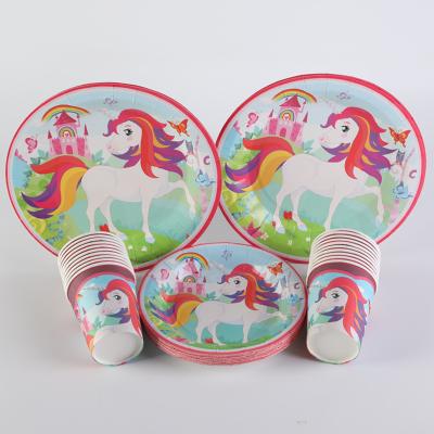 China Eco - Friendly Colorful Printing Paper Tray Paper Cup Set Birthday Party Lined Decoration Diy Plate for sale