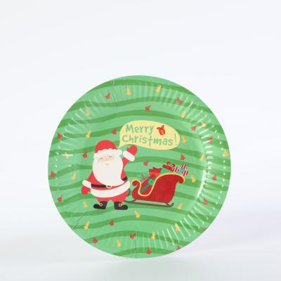 China Santa Claus Printed Paper Plate Eco-friendly Disposable Customized Tableware Environmental Friendly Degradable Paper Set for sale