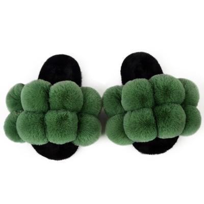 China Cushioning Summer Wholesale Custom Fashion Faux Fur Outdoor Puffy Fluffy Slippers for sale