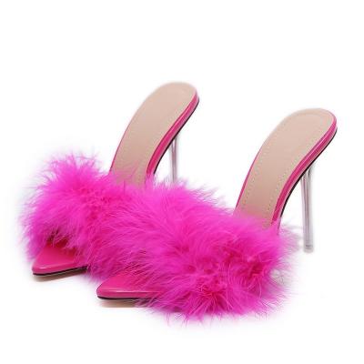 China 2023 Summer Fashion High Quality Lightweight High Heels Osurich Fur Outdoor Fluffy Sandals Real Slippers Slippers For Women for sale