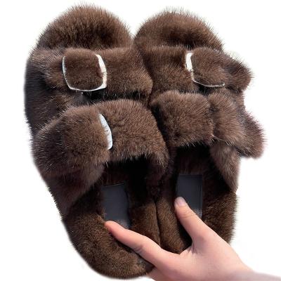 China Wholesale Fashion Real Mink Fur Slides Slippers High Quality Flat Cushioning For Opentoe Fluffy Indoor Outdoor Women for sale