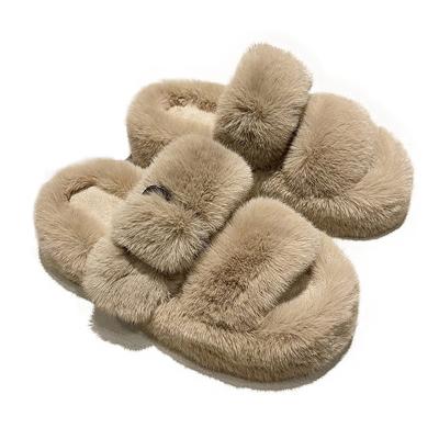 China Cushioning Custom Luxury Casual Fluffy Indoor Faux Fur Warm Shoes Slip On Flats Shoes Wholesale for sale