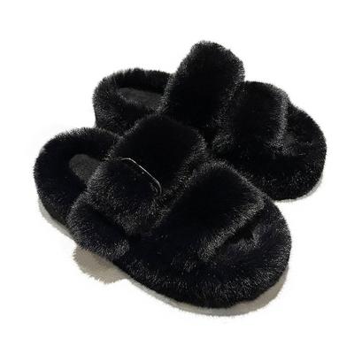 China Cushioning Wholesale Luxury Casual Fluffy Indoor Faux Fur Warm Custom Shoes Slip On Flasts Shoes For Women for sale