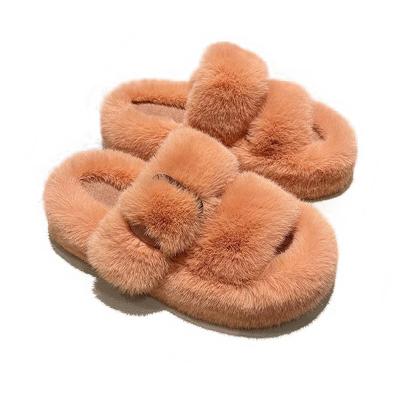 China 2023 Wholesale High Quality Fashion Beautiful Outdoor Faux Women's Warm Fluffy Fur Cushioning Slips Slippers Custom LOGO for sale