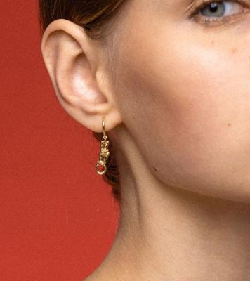 China Free Sample OOAK Cute Oriental Peace Luck Charm Earring Brass Hoop Earrings Circle Non Tarnish 18K Gold Earring for sale