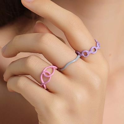 China Y2k Colorful FASHIONABLE Brass Ring Set - 2022 Stackable Cute Rings Fashion Chain Open Rings For Women Color Zone for sale