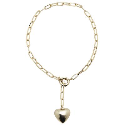 China Mr. Miss Simple Free Sample Gold Hiphop Big Love Heart Pendant Necklace Paperclip Sporty Chain Toggle Clasp Stainless Steel for sale