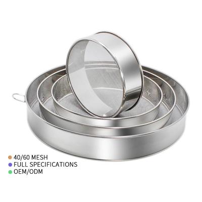 China Viable Rise Stainless Steel 60 Mesh Round Circle Fine Strainer Colander Flour Sieve Sifters For Cake Baking Bread for sale