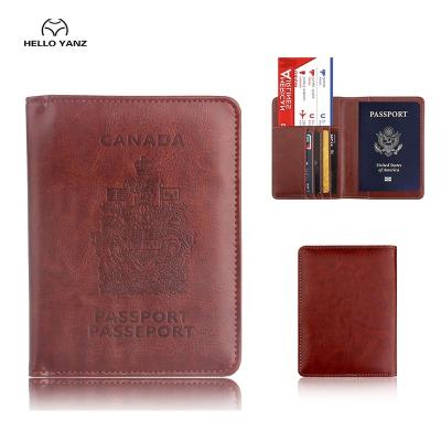 China Custom Fashion Canadian Logo Rfid Blocking Passport Holder Anti-scan PU Card Holder Passport Holder for sale