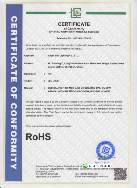 RoHS - Shenzhen Bright Star Power Technology Co., Ltd.