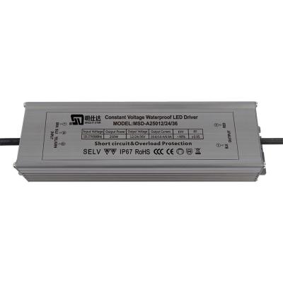 China High Reliability 250W12V24V36V High Power Factor PF0.98 High Efficiency 0.92 CV Waterproof Constant Voltage IP67 LED Drivers for sale