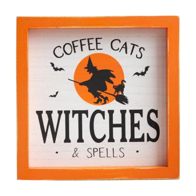 China Wood+MDF Halloween Home Decor Inset Box Sign Coffee Cats Witches and Charms Sign Decor for sale