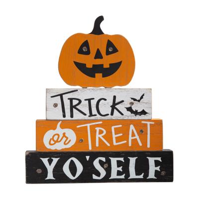 China Eco-Friendly Manufacturer Well Made Led Halloween Wooden Home Decor Trick Or Treat Yo'self for sale