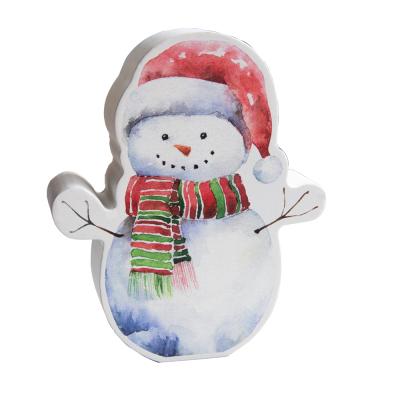 China Folk Holiday Decoration Christmas Ornaments Christmas Snowman Art Wooden Desktop Ornaments for sale