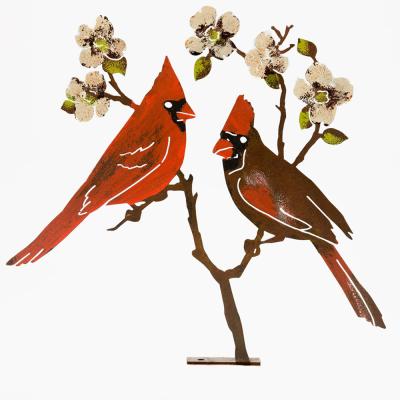 China Farmhouse Metal Hand Painted Cardinals on Blooming Dogwood Garden Art Room Decor for sale