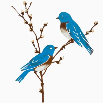 China Farm Metal Hand Painted Blue Birds The Spring Willow Garden Stake for sale