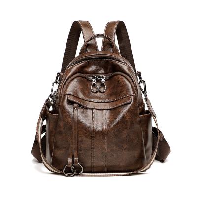 China 2019 female retro oil skin bag fashionable anti-theft anti-theft wax female 2019 retro oil skin backpack universal leisure travel bag for sale