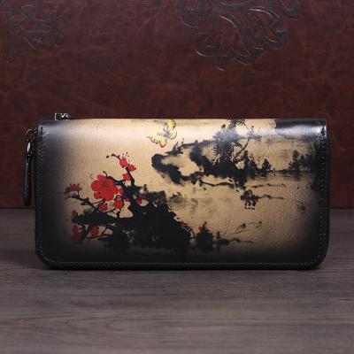 China European and American Fashion Rubbing Cream Color Leather Hand RFID Tree Wallet Clutch Baotou Whip Retro Zipper Bag for sale