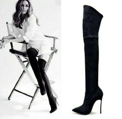 China Sandal Flats Pointed High Heel Elastic Over The Knee Women's Boots Metal Heel Boots Waist for sale