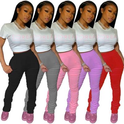 China QUICK DRY Tender Clothes Stacked Pants Colorful Stacked Pants For Women High Waist Elastic Sweat Ruched Stacked Pants for sale