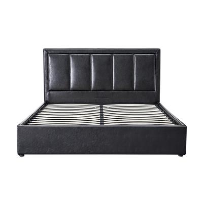 China Modern Queen Space Saver Bed Frame Black Leather With Storage For Bed for sale