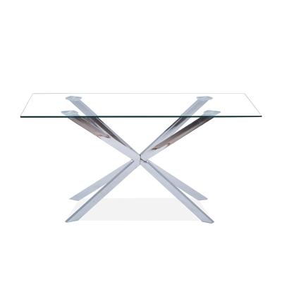 China Dining Table Square Tempering Glass Dinner Legs Chrome Plating Frame Dining Table For Kitchen for sale