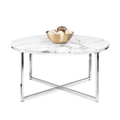 China Coffee table round modern design furniture metal frame ribbon legs coffee table for living room for sale