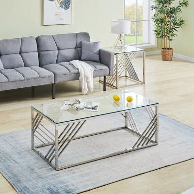 China Nordic Clear Steel Top Sliver Furniture Style Coffee Tables Small Coffee Table Tempered Glass Glass Top for sale