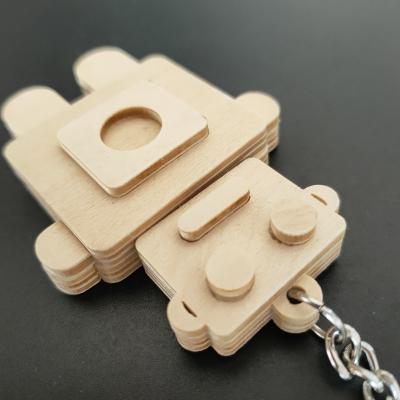 China China Support Ring Robot Shape 3D Wooden Key Chain Ring Circle Wood Looms for sale