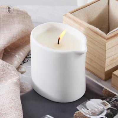 China Home Decoration Custom Logo Oval Candle Vessel Massage Oil Candle Ceramic Jar With Spout for sale