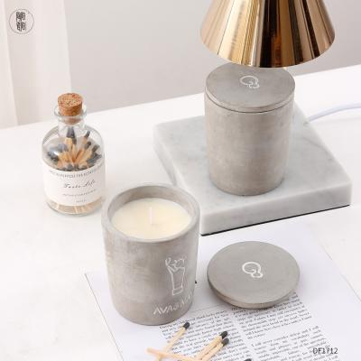 China Custom Home Decoration Label Soy Wax Scented Logo Concrete Candle Vessele Empty Engraved Jar Cement Candle Container for sale